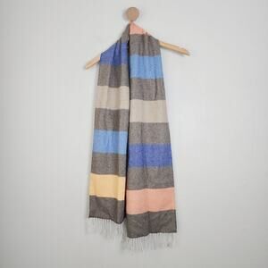 Joseph Chelsey 100% Cashmere Scarf Multicolor Stripe Fringe Long Luxury Wrap NWT